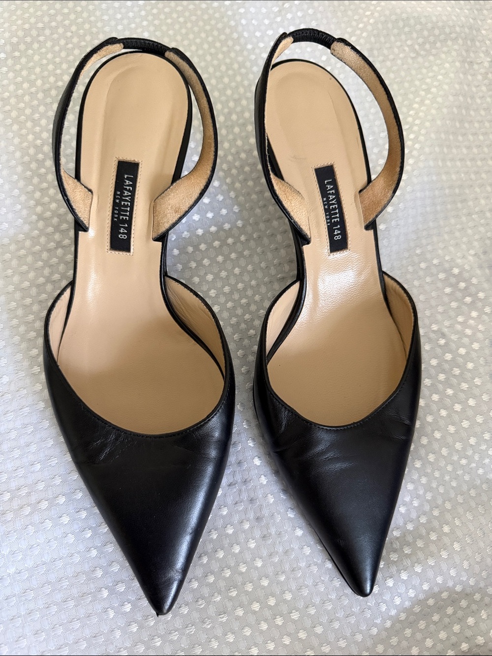 Lafayette 148 New York Black Leather Pointed Slingback Mules size 39.5